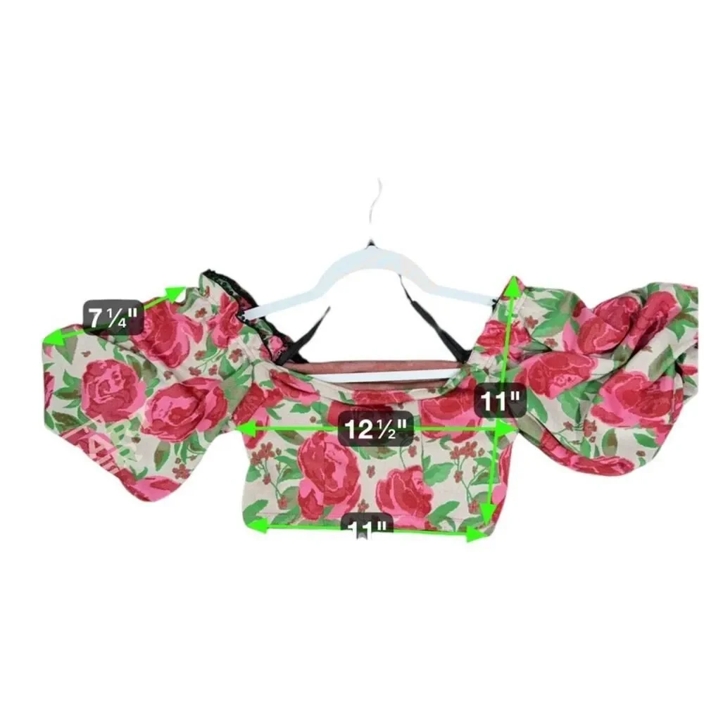 Anthropologie Frida Floral Off The Shoulder Cropped Top Women XXS Pink Roses‎